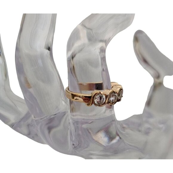 Gold Tone Cubic Zirconia Ring With Wave Design & Five Round Stones - Picture 3 of 5